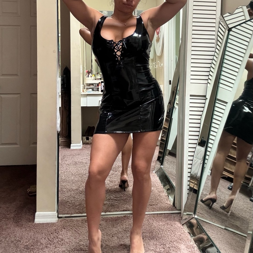Leg Avenue Black Patent Lace-Up Mini Dress